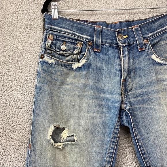 True Religion Jeans Mens Sz 31x33 (34.5x31) Billy Flap Pocket Distressed Ripped - Picture 2 of 16